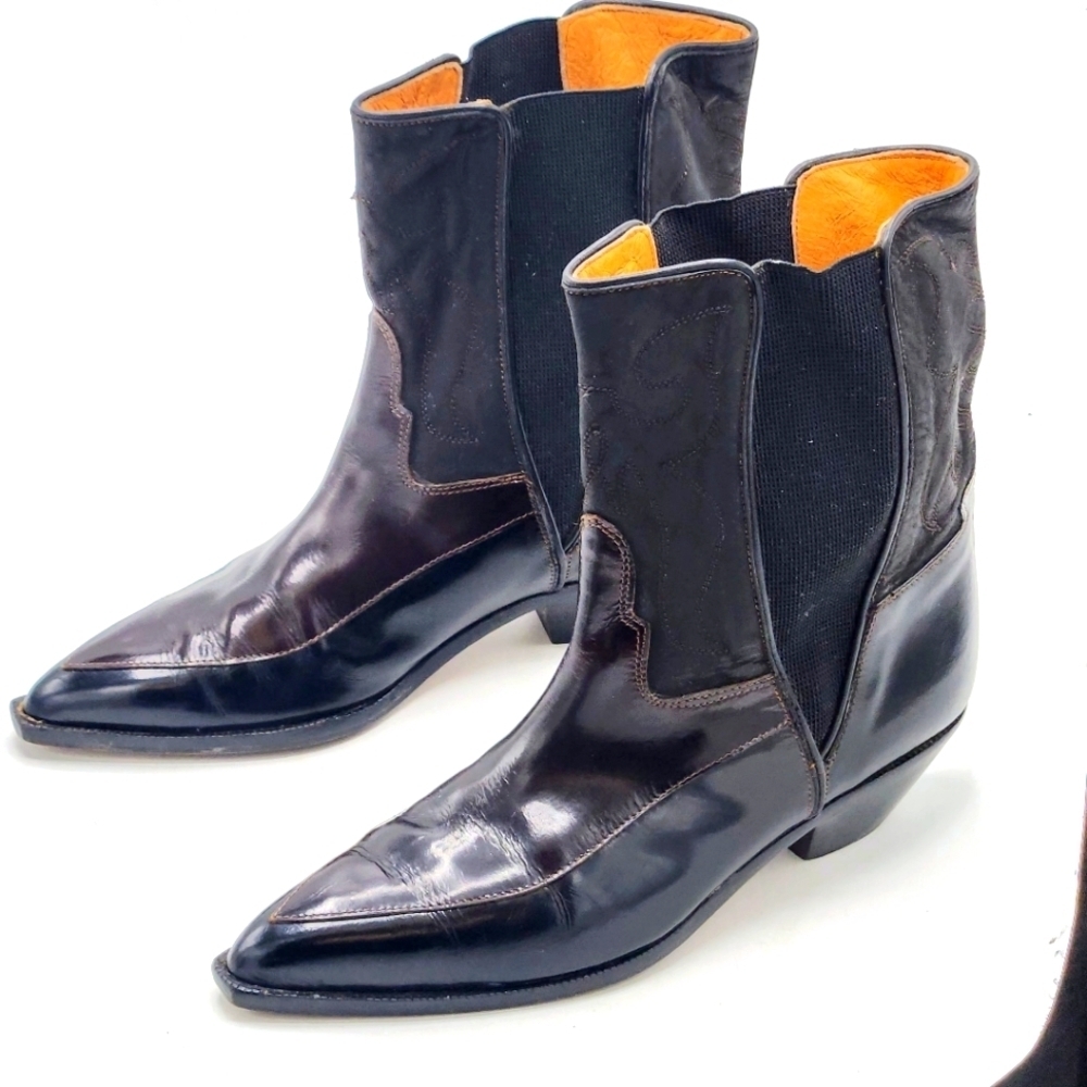 Donald  J Pilner Vintage Western Couture Leather Black Brown Boots SZ 7 - Picture 6 of 16